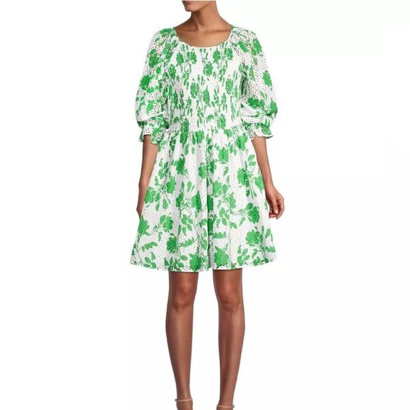 Rachel Parcell | Eyelet Smocked Green White Graden Party Dress Green White M - Picture 11 of 11